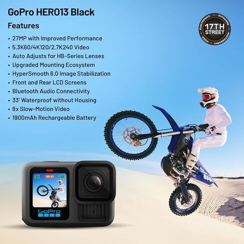 GoPro HERO13 Black in Forest Green with 27MP Photos & 5.3K60 Video Recording, Extra 1900mAh Enduro Battery with High-Efficiency Power Delivery, 128GB Extreme microSDXC Card with SD Adapter Bundle Kit in Kuwait