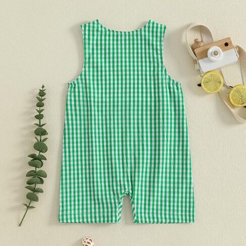 Newborn Baby Boy Fishing Outfit Fish Romper Sleeveless Overalls Plaid Shortalls Jumpsuit Infant Summer Clothes in Saudi Arabia