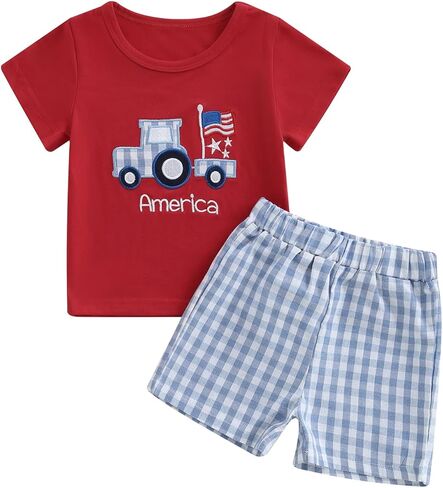Toddler Baby Boy 4th of July Outfits Usa Short Sleeve T Shirt Tops and Stars Shorts Independence Day Clothes in Saudi Arabia