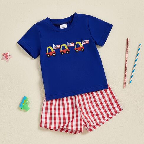 طفل رضيع الرابع من يوليو ملابس العلم الأمريكي القميص القصيرة الأكمام مشبك السراويل الرابع من يوليو ملابس طفل صغير in Kuwait