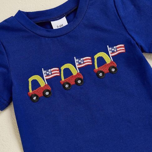 طفل رضيع الرابع من يوليو ملابس العلم الأمريكي القميص القصيرة الأكمام مشبك السراويل الرابع من يوليو ملابس طفل صغير in Kuwait