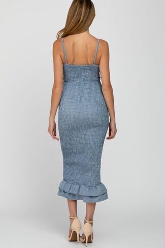 PinkBlush Gingham Print Smocked Fitted Self-Tie Maternity Midi Dress in Saudi Arabia