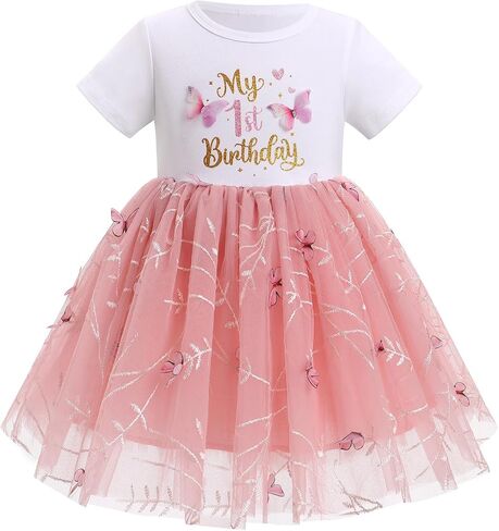 IBTOM CASTLE Baby Girl 1st Birthday Outfit One Year Old Princess Embroidered Tulle Tutu Dress and Headband for Cake Smash in Saudi Arabia