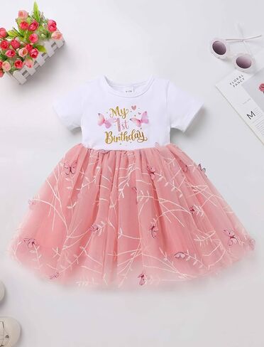 IBTOM CASTLE Baby Girl 1st Birthday Outfit One Year Old Princess Embroidered Tulle Tutu Dress and Headband for Cake Smash in Saudi Arabia