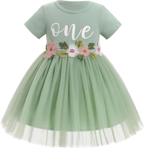 IBTOM CASTLE Baby Girl 1st Birthday Outfit One Year Old Princess Embroidered Tulle Tutu Dress and Headband for Cake Smash in Saudi Arabia