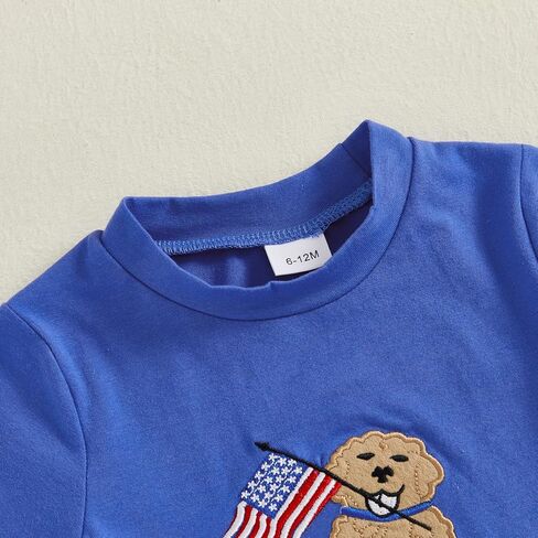 Toddler Baby Boy 4th of July Clothes Flag Dog Embroidery Short Sleeve T-shirt Plaid Stripe Shorts Set Hunting Outfit in Kuwait
