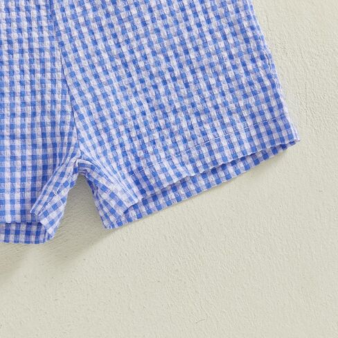 Toddler Baby Boy 4th of July Clothes Flag Dog Embroidery Short Sleeve T-shirt Plaid Stripe Shorts Set Hunting Outfit in Kuwait