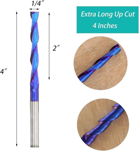 RUHIWORKER Spiral CNC Router Bit 3/8 Inch Shank 3 Inch Overall Length Solid Carbide with Nano Blue Coating End Mill for Wood Cut Carving B332U in Saudi Arabia