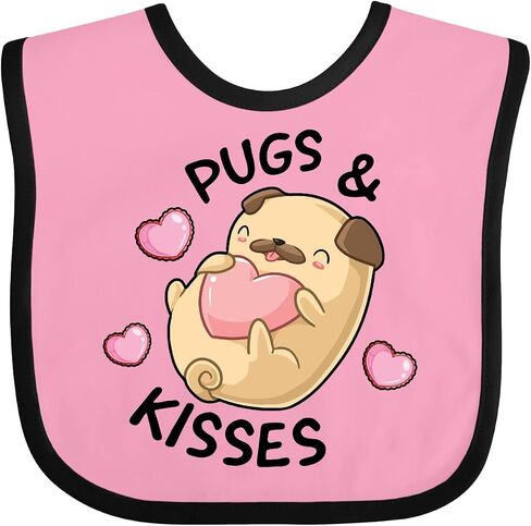 inktastic Valentines Day Pugs & Kisses with Hearts Baby Bib in Saudi Arabia