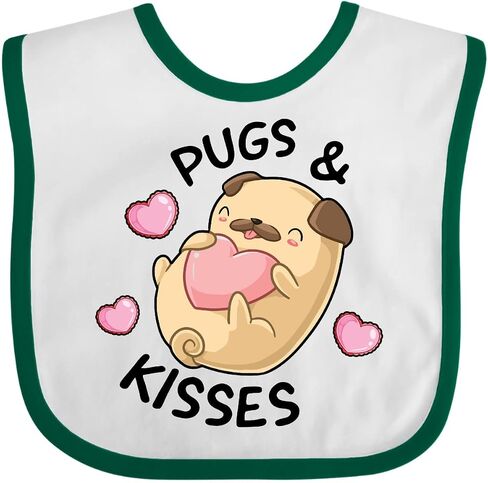inktastic Valentines Day Pugs & Kisses with Hearts Baby Bib in Saudi Arabia