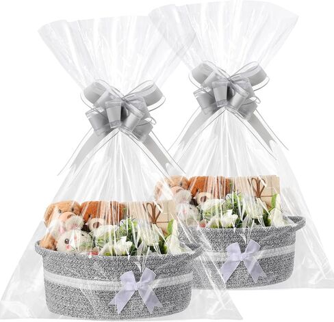 2 Pack Christmas Woven Gift Basket Empty with Ribbon Bow, 12''x 8''x 5'' Christmas Chest Box with Gift Bags Candy Baskets with Handle for Xmas Thanksgiving Wedding Home Decor(Red) in Saudi Arabia