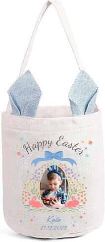 Custom Name Easter Basket: Personalized Easter Baskets for Girls Boys - Photo Name Bunny Bag Kids Party Bag in Saudi Arabia