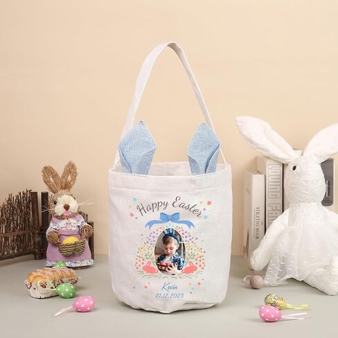 Custom Name Easter Basket: Personalized Easter Baskets for Girls Boys - Photo Name Bunny Bag Kids Party Bag in Saudi Arabia