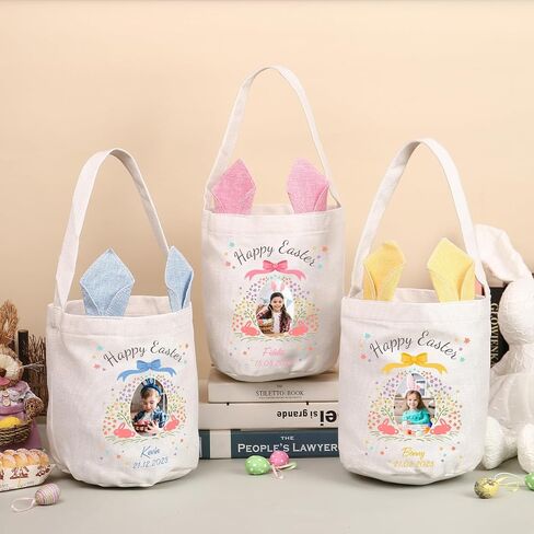 Custom Name Easter Basket: Personalized Easter Baskets for Girls Boys - Photo Name Bunny Bag Kids Party Bag in Saudi Arabia