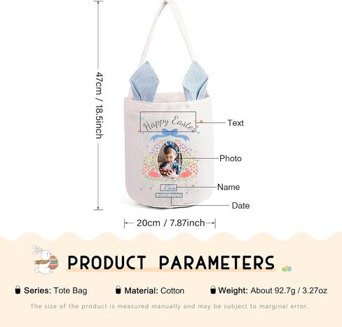 Custom Name Easter Basket: Personalized Easter Baskets for Girls Boys - Photo Name Bunny Bag Kids Party Bag in Saudi Arabia