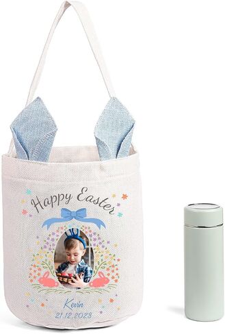 Custom Name Easter Basket: Personalized Easter Baskets for Girls Boys - Photo Name Bunny Bag Kids Party Bag in Saudi Arabia
