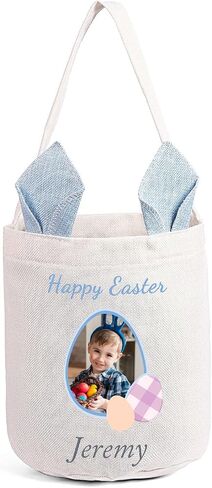 الاسم المخصص لسلة عيد الفصح: سلال عيد الفصح المخصصة للفتيات الفتيات - اسم صورة Bunny Bag Kids Party Bag in Kuwait