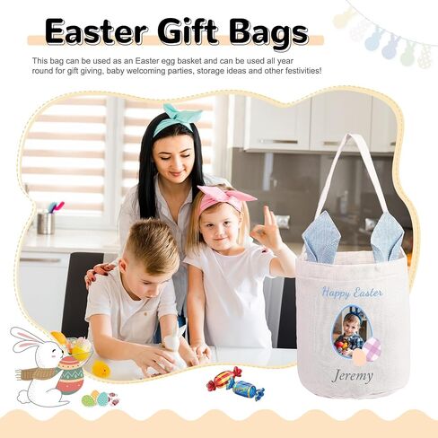 الاسم المخصص لسلة عيد الفصح: سلال عيد الفصح المخصصة للفتيات الفتيات - اسم صورة Bunny Bag Kids Party Bag in Kuwait