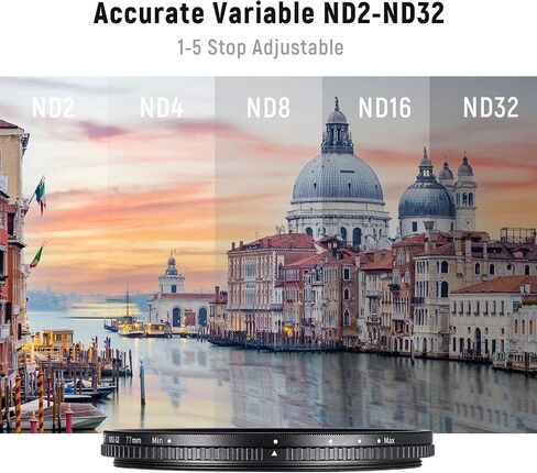 Neewer 77mm متغير ND ND2-ND32 (1-5 توقف) مرشح الكثافة المحايدة القابلة للتعديل/لا X Cross/Ultra Slim Aluminod Frame/Pantical Closp/Multi Layer Nano مطلية/ماء/مقاومة للخدش in Kuwait