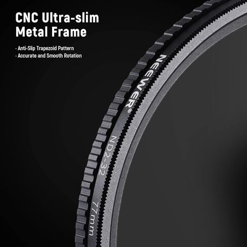 Neewer 77mm متغير ND ND2-ND32 (1-5 توقف) مرشح الكثافة المحايدة القابلة للتعديل/لا X Cross/Ultra Slim Aluminod Frame/Pantical Closp/Multi Layer Nano مطلية/ماء/مقاومة للخدش in Kuwait