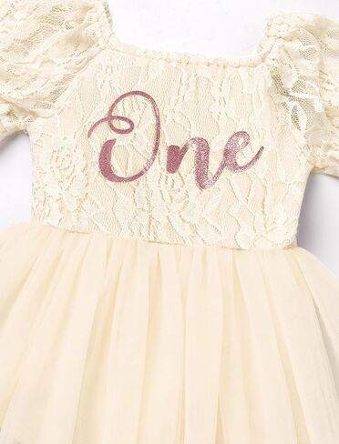 AWIBMK Lace Baby One Romper First Birthday Girl Outfit Puff Sleeve Tutu Dress Headband Cake Smash Photoshoot Outfits in Saudi Arabia