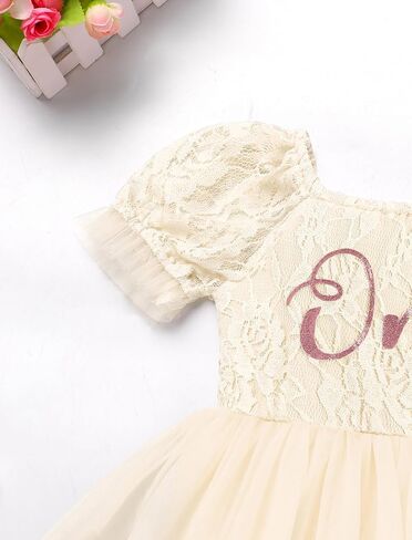 AWIBMK Lace Baby One Romper First Birthday Girl Outfit Puff Sleeve Tutu Dress Headband Cake Smash Photoshoot Outfits in Saudi Arabia