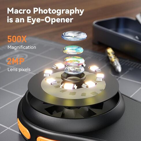 500X Magnification Enhanced Illumination Handheld Digital Microscope for Kids and Adults with Computer Connection, Wide Compatibility, and Multi Functions (Black) in Saudi Arabia