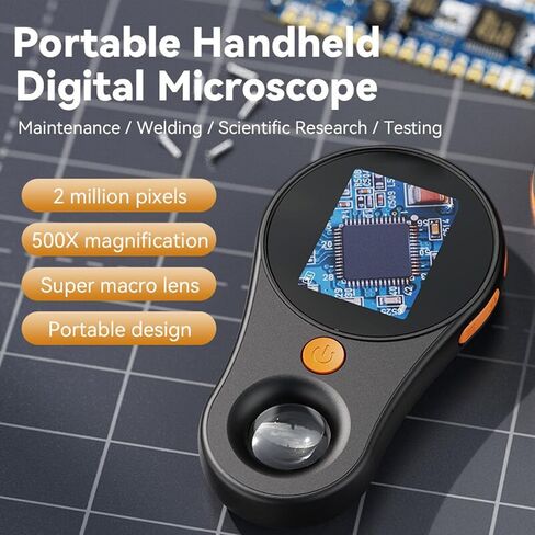 500X Magnification Enhanced Illumination Handheld Digital Microscope for Kids and Adults with Computer Connection, Wide Compatibility, and Multi Functions (Black) in Saudi Arabia