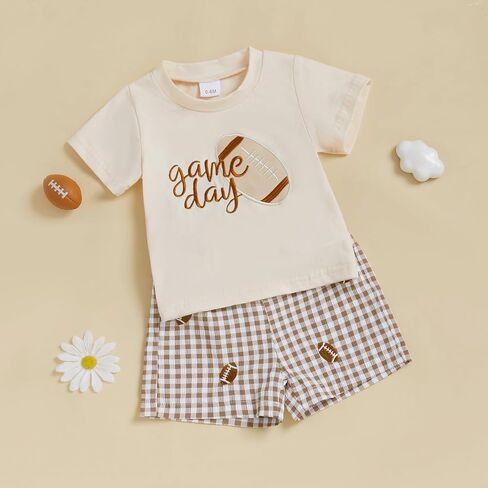 Adobabirl Toddler Baby Boy Football Outfit Short Sleeve Rugby Embroidery Tshirt with Plaid Shorts Boutique Summer Clothes in Saudi Arabia