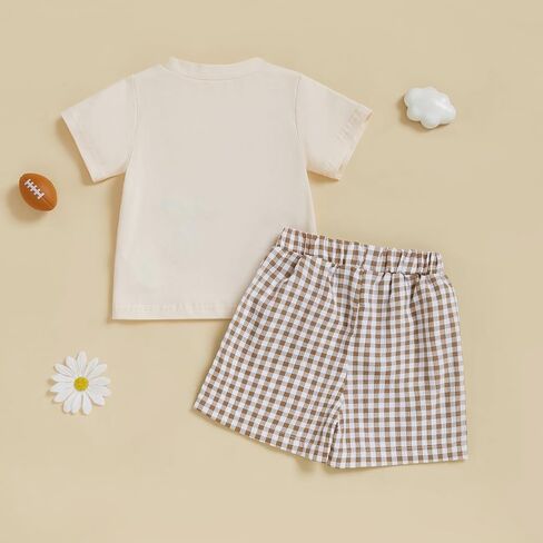 Adobabirl Toddler Baby Boy Football Outfit Short Sleeve Rugby Embroidery Tshirt with Plaid Shorts Boutique Summer Clothes in Saudi Arabia