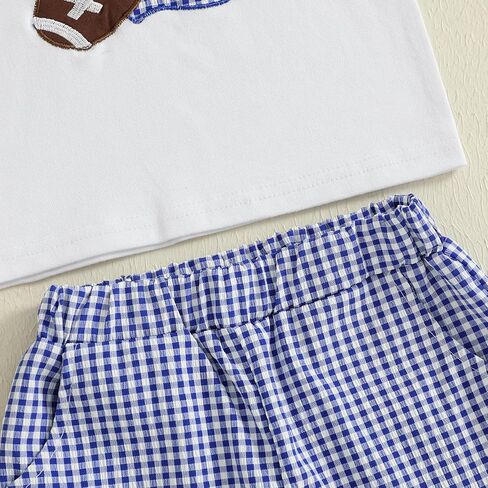 Adobabirl Toddler Baby Boy Football Outfit Short Sleeve Rugby Embroidery Tshirt with Plaid Shorts Boutique Summer Clothes in Saudi Arabia