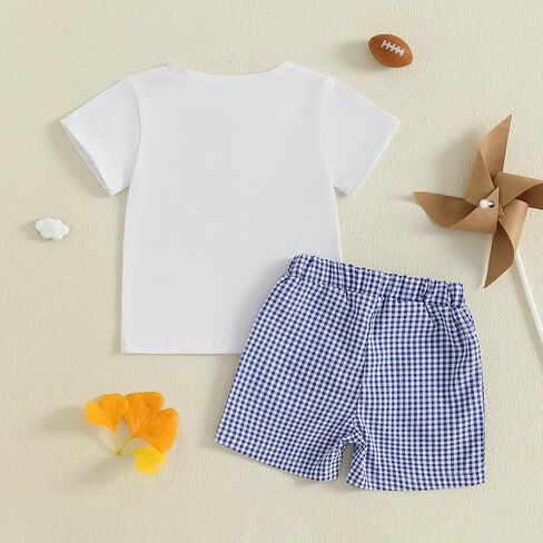 Adobabirl Toddler Baby Boy Football Outfit Short Sleeve Rugby Embroidery Tshirt with Plaid Shorts Boutique Summer Clothes in Saudi Arabia