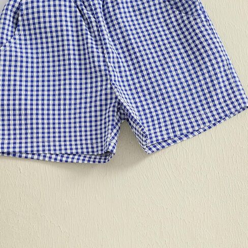 Adobabirl Toddler Baby Boy Football Outfit Short Sleeve Rugby Embroidery Tshirt with Plaid Shorts Boutique Summer Clothes in Saudi Arabia