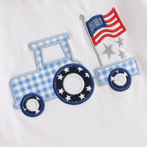 Kuriozud Toddler Baby Boy 4th Of July Outfit Truck American Flag T-shirt Top Red White Bule Shorts Set Fourth Of July Clothes in Saudi Arabia