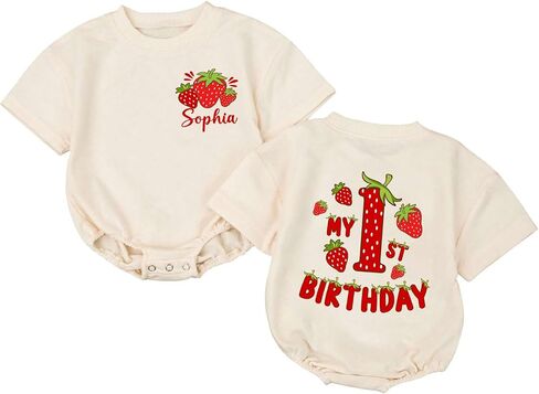 Personalized Berry First Birthday Outfit, 1st Birthday Girl Sweater Romper in Saudi Arabia