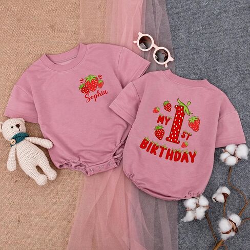 Personalized Berry First Birthday Outfit, 1st Birthday Girl Sweater Romper in Saudi Arabia