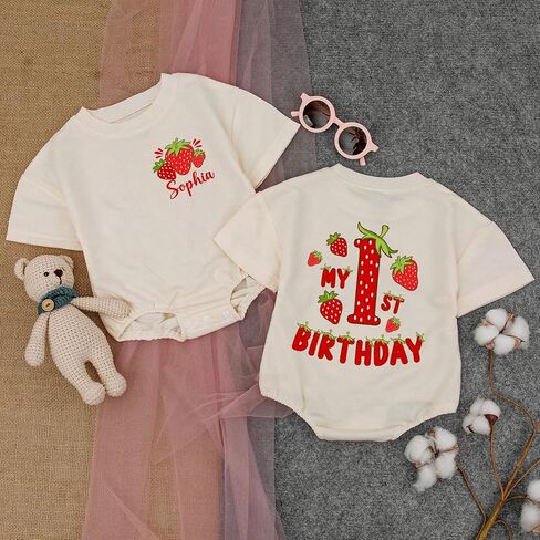 Personalized Berry First Birthday Outfit, 1st Birthday Girl Sweater Romper in Saudi Arabia