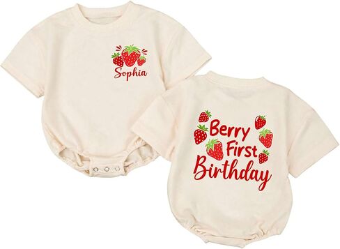 Personalized Berry First Birthday Outfit, 1st Birthday Girl Sweater Romper in Saudi Arabia