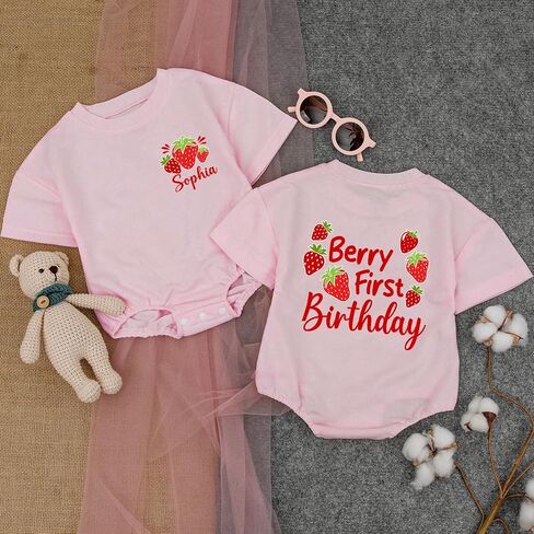 Personalized Berry First Birthday Outfit, 1st Birthday Girl Sweater Romper in Saudi Arabia