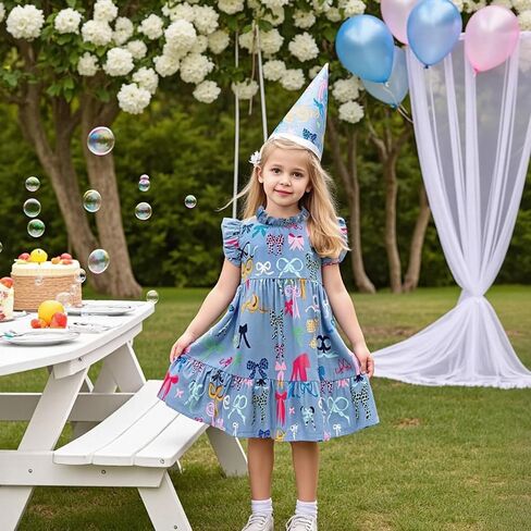 Little Bitty Girls Floral Dress Boho Ruffle Sleeveless Dresses Pleated Casual Swing Beach Sundress for Kids 2-7 Years in Saudi Arabia