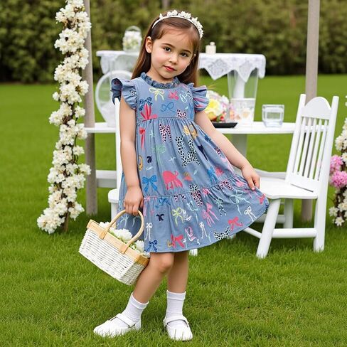 Little Bitty Girls Floral Dress Boho Ruffle Sleeveless Dresses Pleated Casual Swing Beach Sundress for Kids 2-7 Years in Saudi Arabia