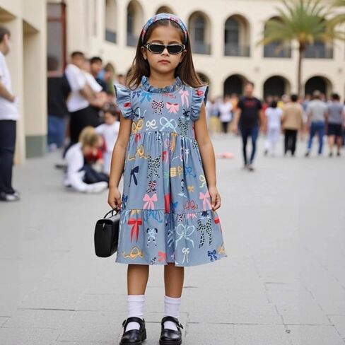 Little Bitty Girls Floral Dress Boho Ruffle Sleeveless Dresses Pleated Casual Swing Beach Sundress for Kids 2-7 Years in Saudi Arabia