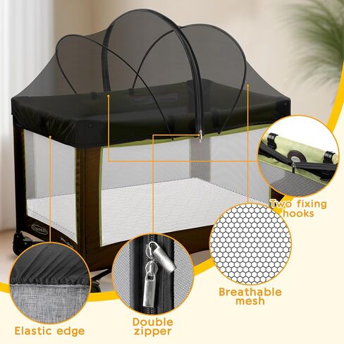 حزمة وغطاء للعب - غطاء صافي البعوض لـ Pack n Play/Travel Crib/Mini Crib/Playpen للحفاظ على القطط خارجًا - شبكة موسكيتو الطفل مع سوستة ثنائية الاتجاه (زملاء أبيض) in Saudi Arabia