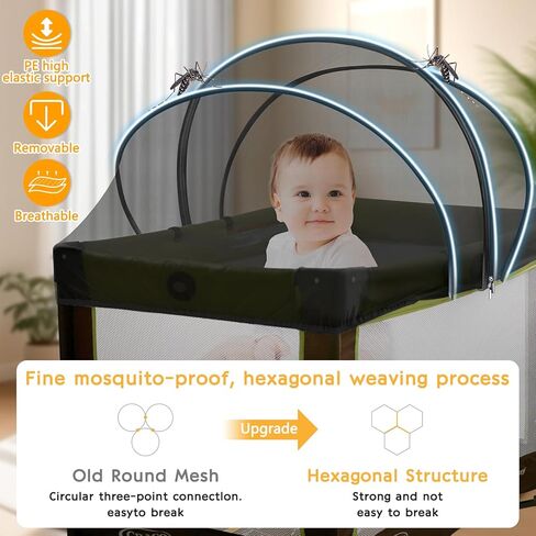 حزمة وغطاء للعب - غطاء صافي البعوض لـ Pack n Play/Travel Crib/Mini Crib/Playpen للحفاظ على القطط خارجًا - شبكة موسكيتو الطفل مع سوستة ثنائية الاتجاه (زملاء أبيض) in Saudi Arabia