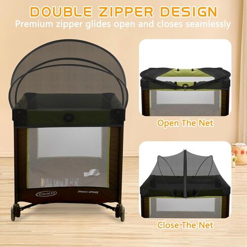 حزمة وغطاء للعب - غطاء صافي البعوض لـ Pack n Play/Travel Crib/Mini Crib/Playpen للحفاظ على القطط خارجًا - شبكة موسكيتو الطفل مع سوستة ثنائية الاتجاه (زملاء أبيض) in Saudi Arabia
