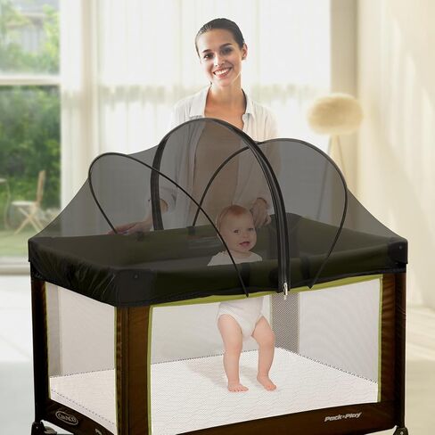 حزمة وغطاء للعب - غطاء صافي البعوض لـ Pack n Play/Travel Crib/Mini Crib/Playpen للحفاظ على القطط خارجًا - شبكة موسكيتو الطفل مع سوستة ثنائية الاتجاه (زملاء أبيض) in Saudi Arabia