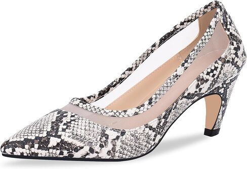 100FIXEO Women's Pointed Toe Mid Heel Pumps Snakeskin Print Mesh Slip On Dress Shoes in Saudi Arabia