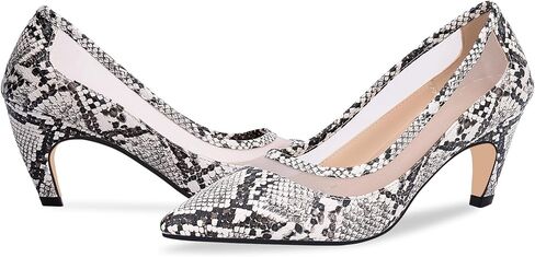 100FIXEO Women's Pointed Toe Mid Heel Pumps Snakeskin Print Mesh Slip On Dress Shoes in Saudi Arabia