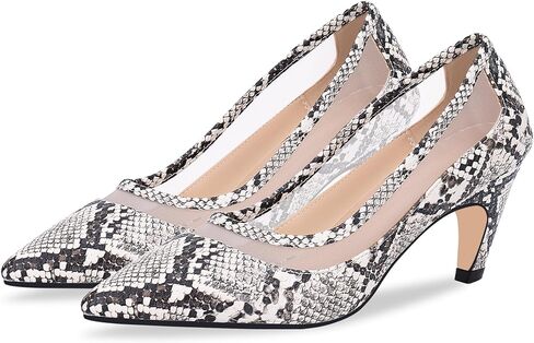 100FIXEO Women's Pointed Toe Mid Heel Pumps Snakeskin Print Mesh Slip On Dress Shoes in Saudi Arabia