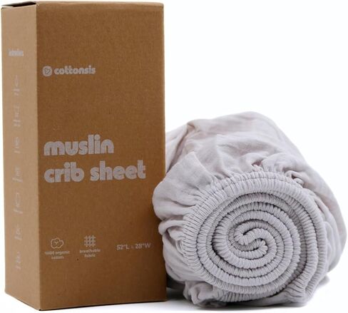 Muslin Fitted Crib Sheet – Premium Organic Turkish Cotton, Oeko-TEX® Certified, Ultra Soft & Breathable Sheet for Baby Crib, Boys & Girls, Fits Toddler Mattress 52x28, Cotton Latte in Saudi Arabia